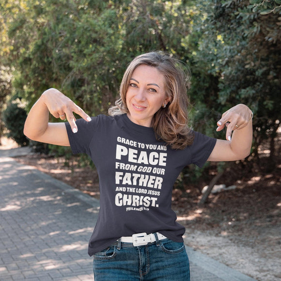 Grace and Peace Philemon 1:3 T-Shirt Bold Lettering Unisex Christian Shirt - Encore2woBlackS