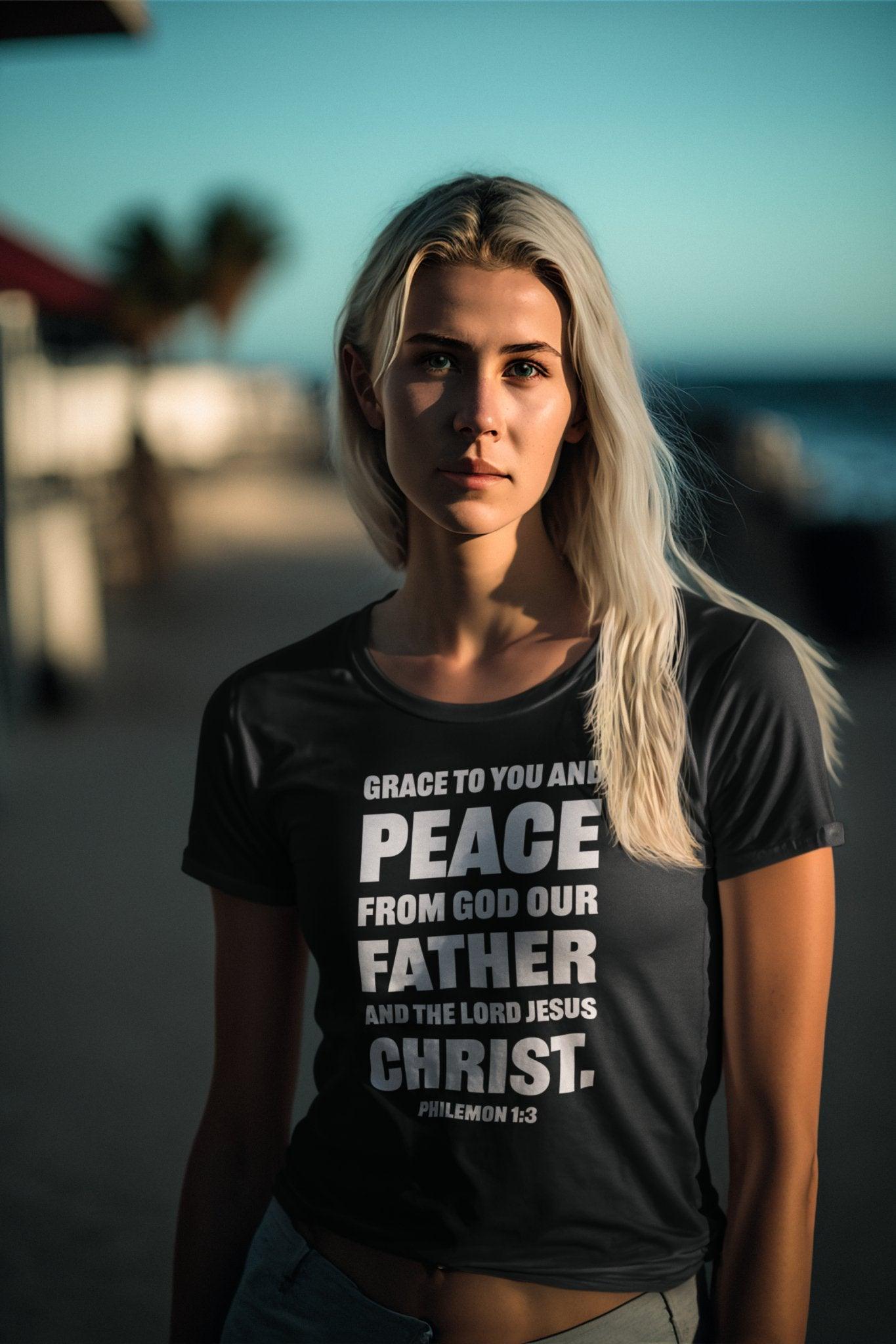 Grace and Peace Philemon 1:3 T - Shirt Bold Lettering Unisex Christian Shirt - Encore2woBlackS