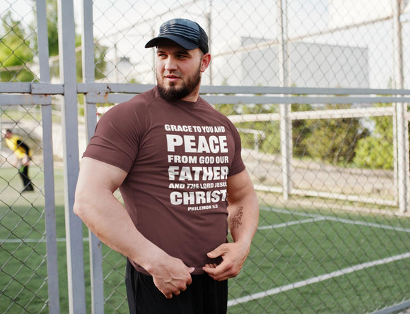 Grace and Peace Philemon 1:3 T-Shirt Bold Lettering Unisex Christian Shirt - Encore2woBlackS
