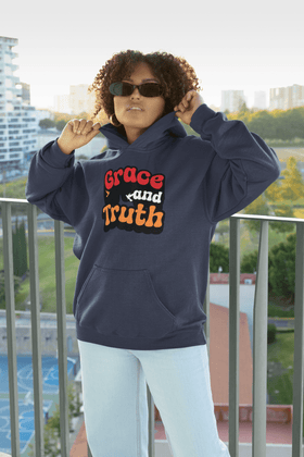 Grace and Truth Retro Hoodie Vintage Faith Sweatshirt - Encore2woNavyS