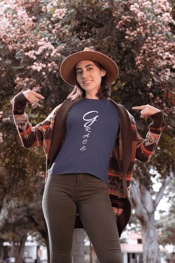 Grace Christian Vertical Typography T-Shirt - Encore2woBlackS
