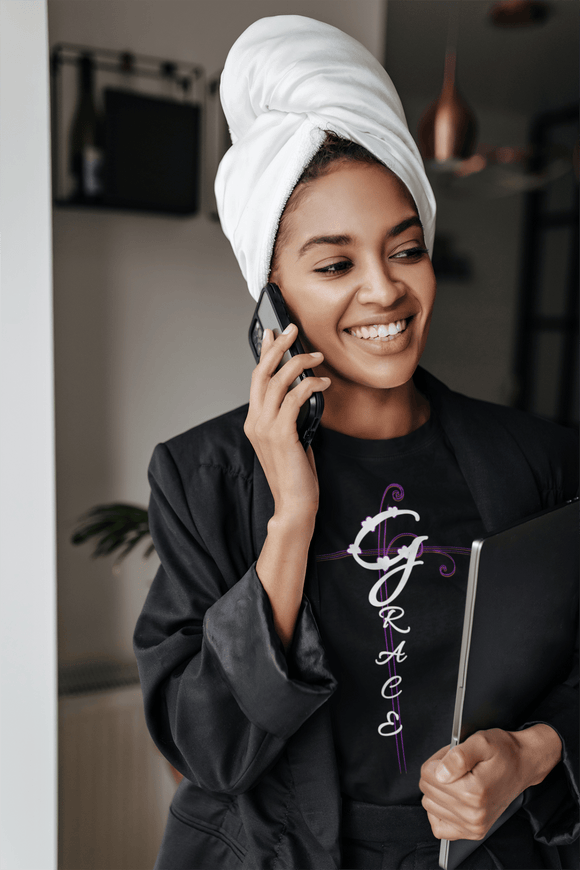 Grace Christian Vertical Typography T-Shirt - Encore2woBlackS