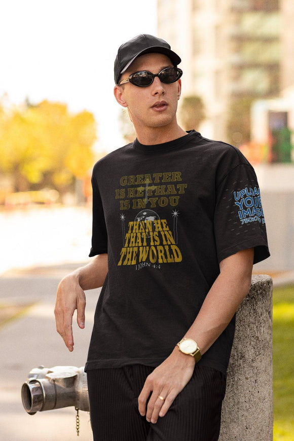 Greater Is He I John 4:4 Unisex Empowering T-Shirt - Encore2woBlackS