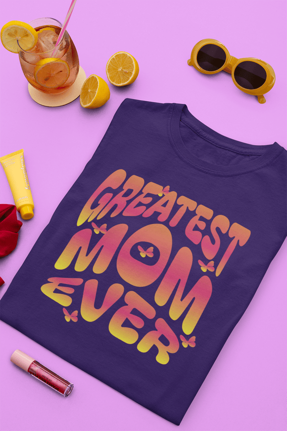Greatest Mom Ever Retro Butterfly Graphic Tee Colorful Mother’s Day Gift Shirt - Encore2woTeam PurpleS