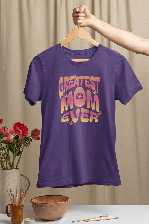 Greatest Mom Ever Retro Butterfly Graphic Tee Colorful Mother’s Day Gift Shirt - Encore2woTeam PurpleS
