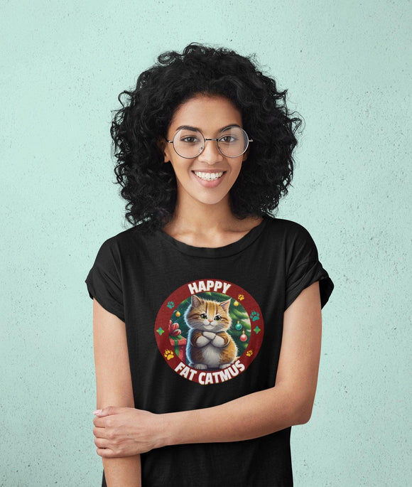 Happy Fat Catmus Unisex Funny Christmas T-Shirt - Encore2woBlackS