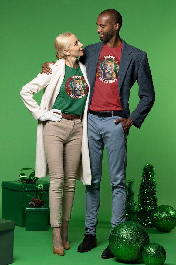 Happy Fat Catmus Unisex Funny Christmas T-Shirt - Encore2woBlackS