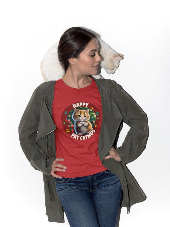 Happy Fat Catmus Unisex Funny Christmas T-Shirt - Encore2woBlackS