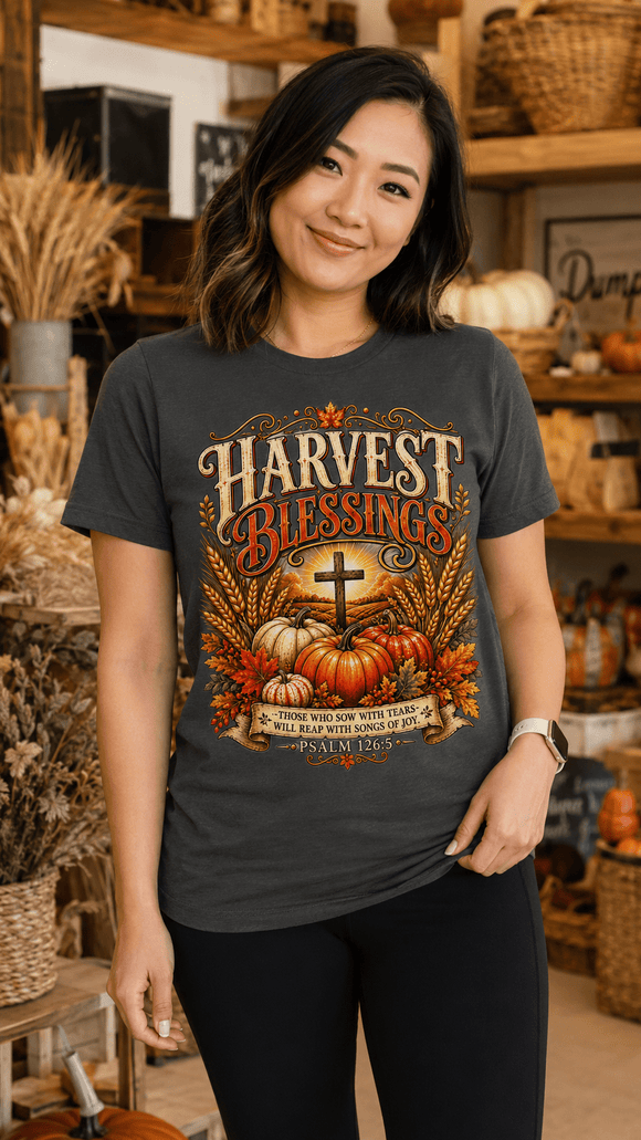 Harvest Blessings Psalm 126:5 Christian Fall T-Shirt Thanksgiving - Encore2woTeam PurpleS