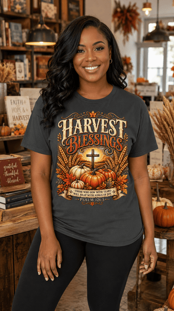 Harvest Blessings Psalm 126:5 Christian Fall T-Shirt Thanksgiving - Encore2woAsphaltS