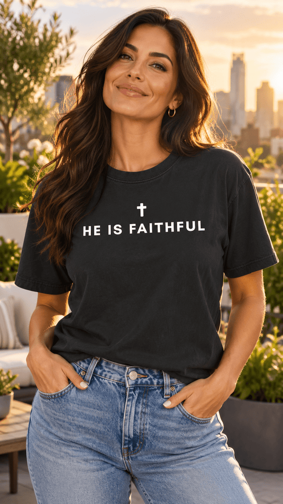 He Is Faithful Christian T-Shirt | Comfort Colors 1717 - Encore2woIvoryL