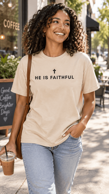 He Is Faithful Christian T-Shirt | Comfort Colors 1717 - Encore2woBlackS