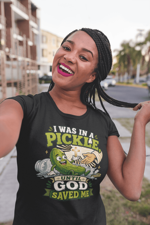 I Was in a Pickle Until God Saved Me T-Shirt | Funny Christian Pickle Faith Tee - Encore2woWhiteS