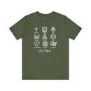 Icons of Faith and Life T-Shirt - Christian Virtues Design - Encore2woMilitary GreenS