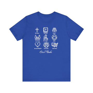 Icons of Faith and Life T-Shirt - Christian Virtues Design - Encore2woTrue RoyalS