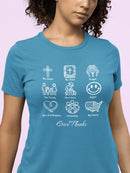 Icons of Faith and Life T-Shirt - Nine Christian Virtues and American Life Design - Encore2woAutumnS