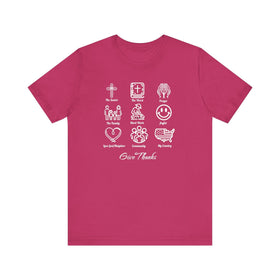Icons of Faith and Life T-Shirt - Nine Christian Virtues and American Life Design - Encore2woBerryS
