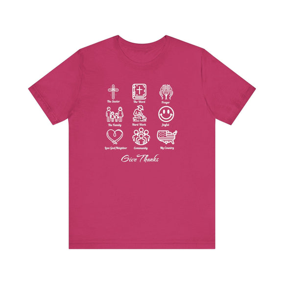 Icons of Faith and Life T-Shirt - Nine Christian Virtues and American Life Design - Encore2woBerryS
