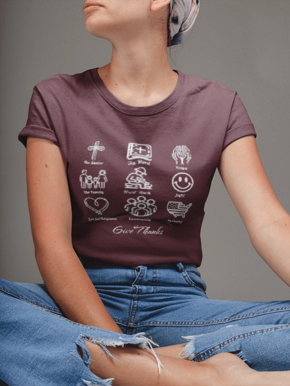 Icons of Faith and Life T-Shirt - Nine Christian Virtues and American Life Design - Encore2woAutumnS