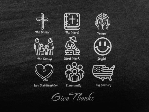 Icons of Faith and Life T-Shirt - Nine Christian Virtues and American Life Design - Encore2woAutumnS