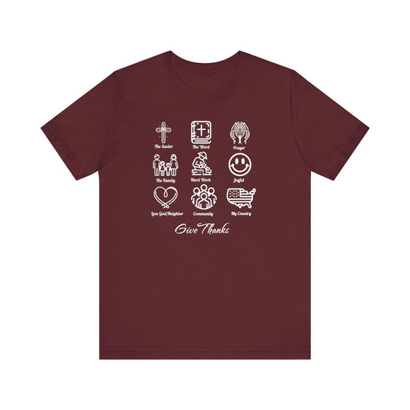 Icons of Faith and Life T-Shirt - Nine Christian Virtues and American Life Design - Encore2woMaroonS