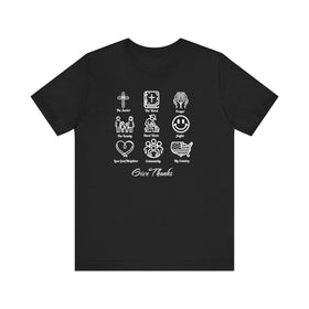 Icons of Faith and Life T-Shirt - Nine Christian Virtues and American Life Design - Encore2woBlackS