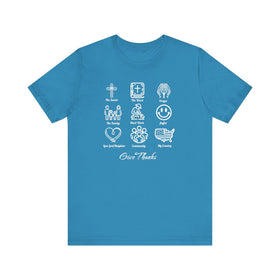 Icons of Faith and Life T-Shirt - Nine Christian Virtues and American Life Design - Encore2woAquaS