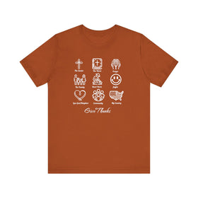Icons of Faith and Life T-Shirt - Nine Christian Virtues and American Life Design - Encore2woAutumnS