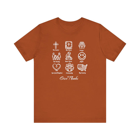 Icons of Faith and Life T-Shirt - Nine Christian Virtues and American Life Design - Encore2woAutumnS