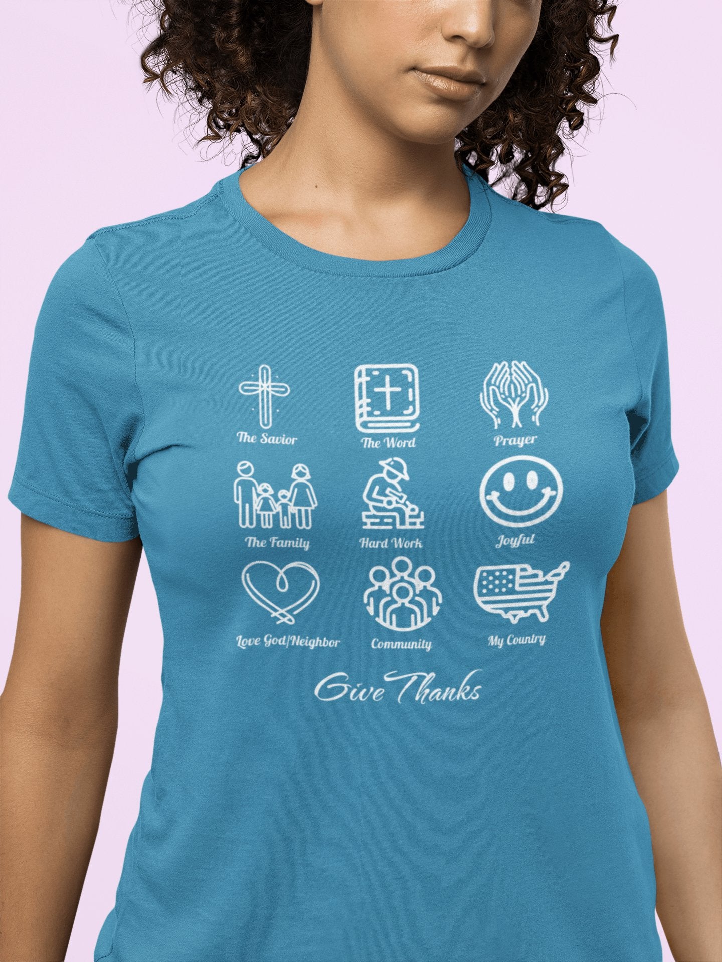 Icons of Faith and Life T - Shirt - Nine Christian Virtues and American Life Design - Encore2woAutumnS