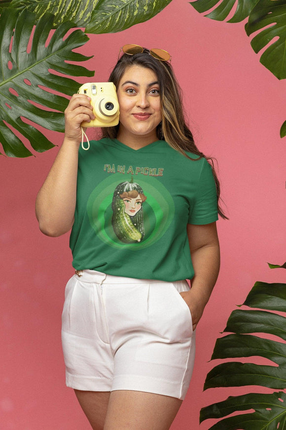 I'm in a Pickle T-Shirt with Woman's Face Inside Dill Pickle - Encore2woYellowS