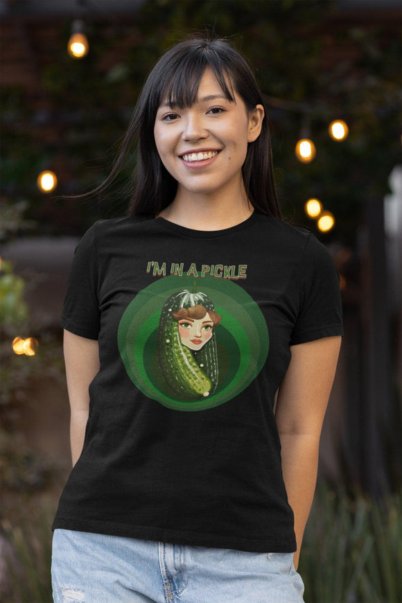 I'm in a Pickle T-Shirt with Woman's Face Inside Dill Pickle - Encore2woYellowS