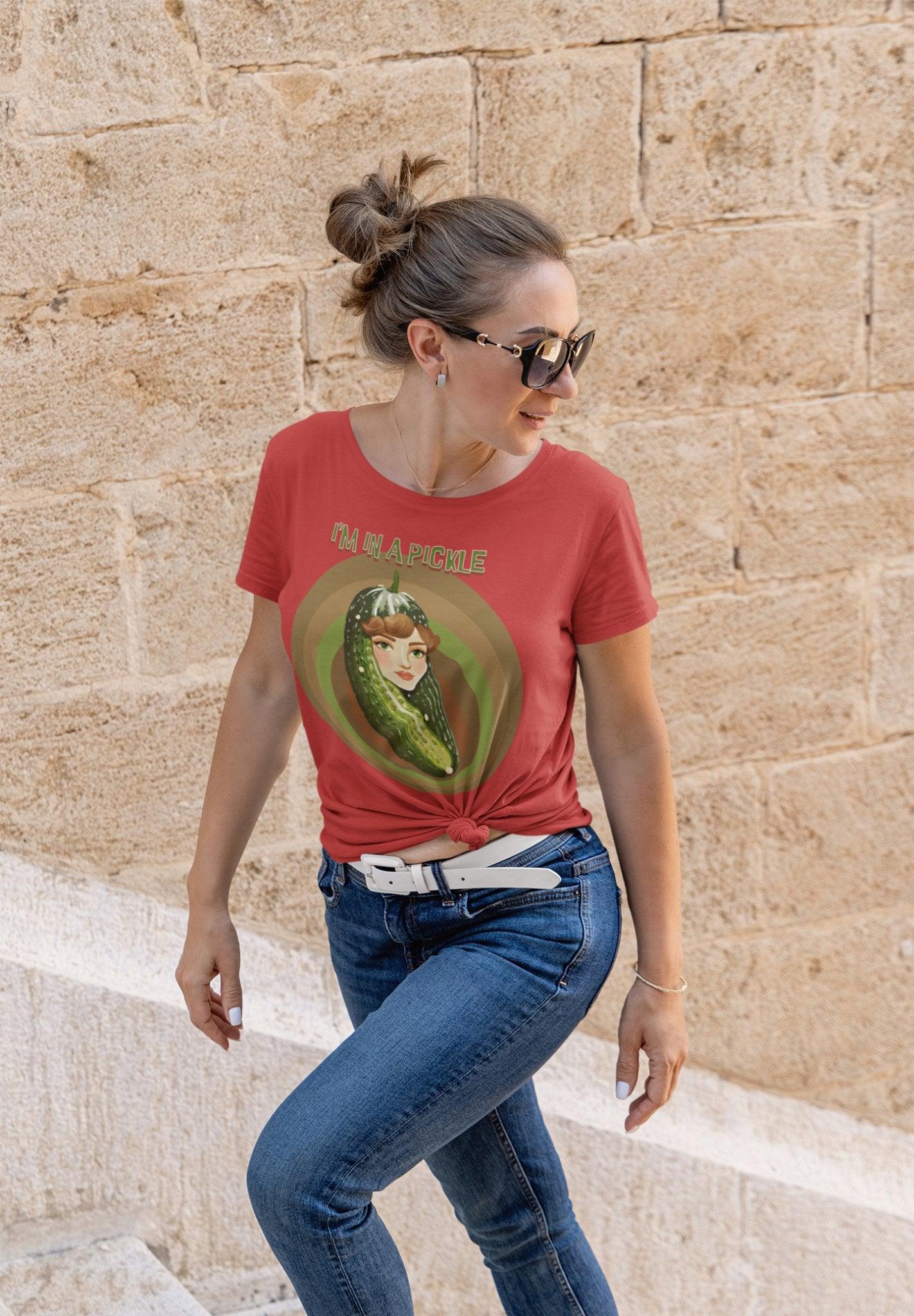 I'm in a Pickle T - Shirt Woman's Face Inside, Dill Pickle lovers, Humorous, Funny - Encore2woYellowS