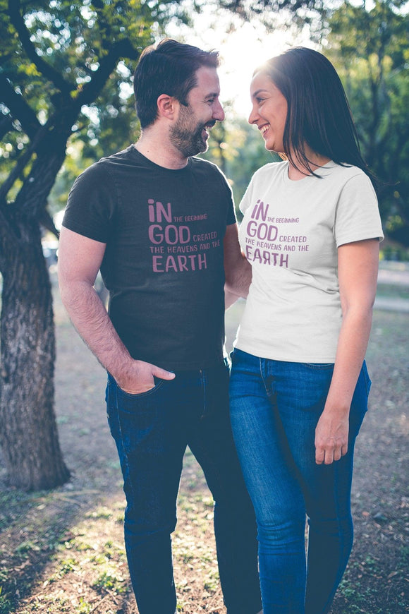 In the Beginning T-Shirt Genesis Creation Quote Tee Christian Inspirational Apparel - Encore2woWhiteS