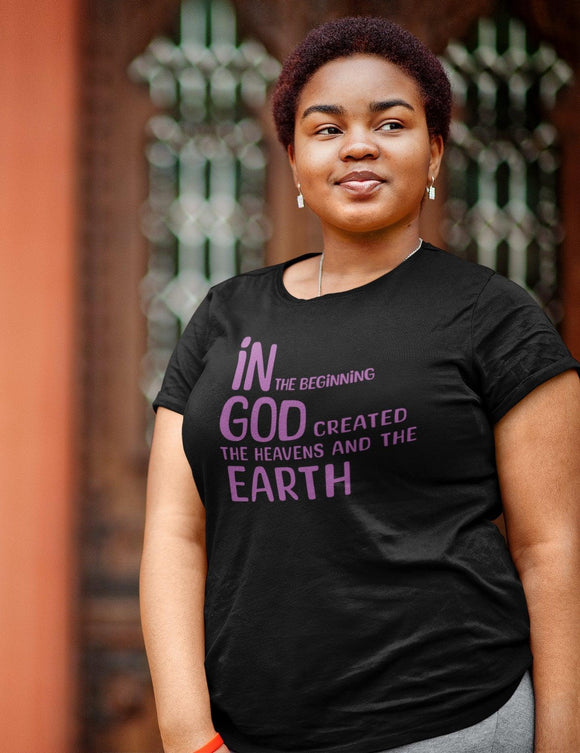 In the Beginning T-Shirt Genesis Creation Quote Tee Christian Inspirational Apparel - Encore2woWhiteS