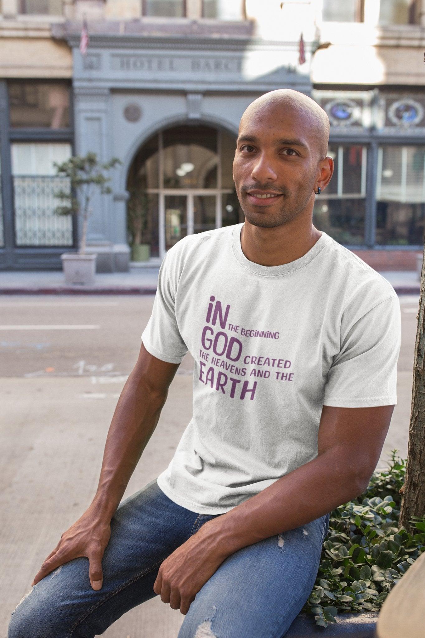 In the Beginning T - Shirt Genesis Creation Quote Tee Christian Inspirational Apparel - Encore2woWhiteS