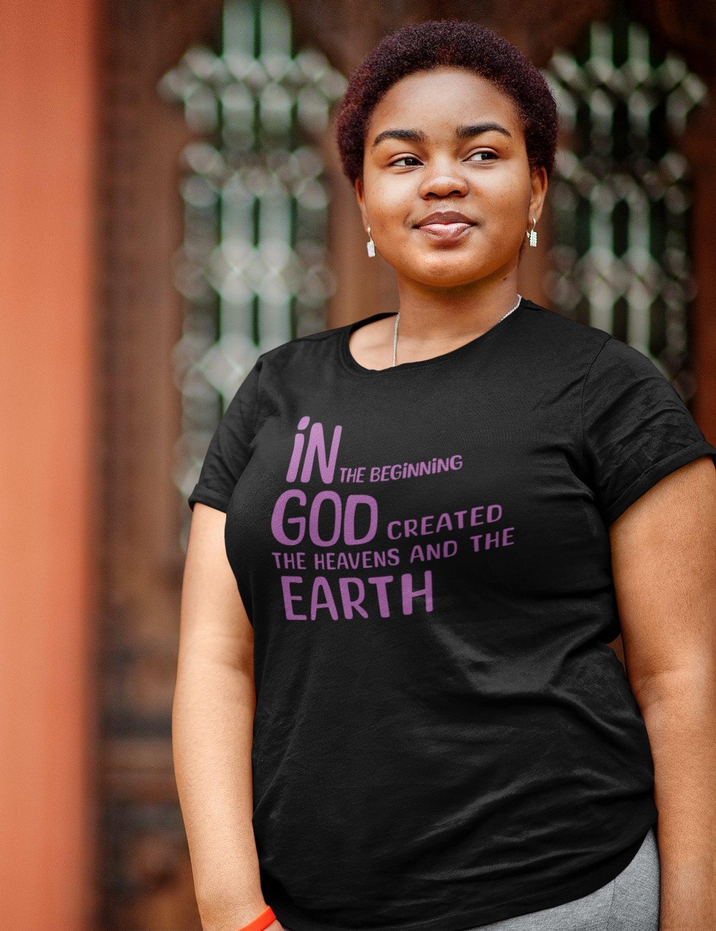 In the Beginning T - Shirt Genesis Creation Quote Tee Christian Inspirational Apparel - Encore2woWhiteS