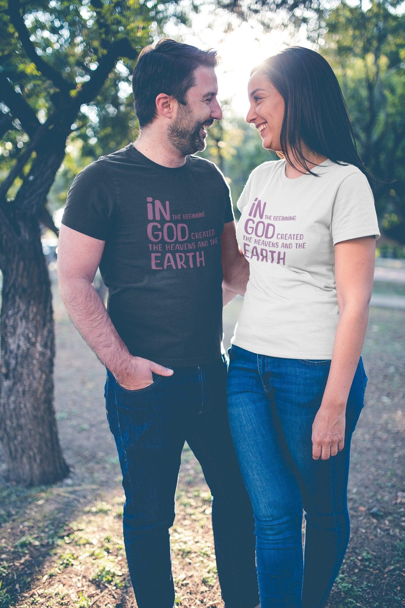 In the Beginning T - Shirt Genesis Creation Quote Tee Christian Inspirational Apparel - Encore2woWhiteS