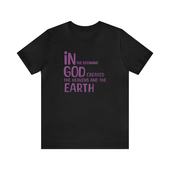 In the Beginning T-Shirt Genesis Creation Quote Tee Christian Inspirational Apparel - Encore2woBlackS