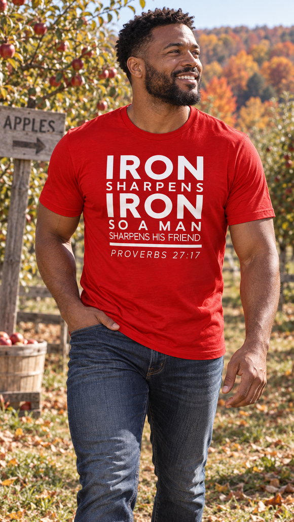Iron Sharpens Iron Christian T-Shirt for Men – Proverbs 27:17 - Encore2woBlackS