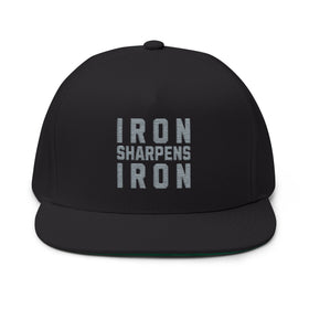 Iron Sharpens Iron Embroidered Flat Bill Cap Proverbs 27:17 Hat - Encore2woOne sizeBlack