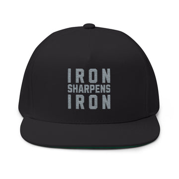 Iron Sharpens Iron Embroidered Flat Bill Cap Proverbs 27:17 Hat - Encore2woOne sizeBlack