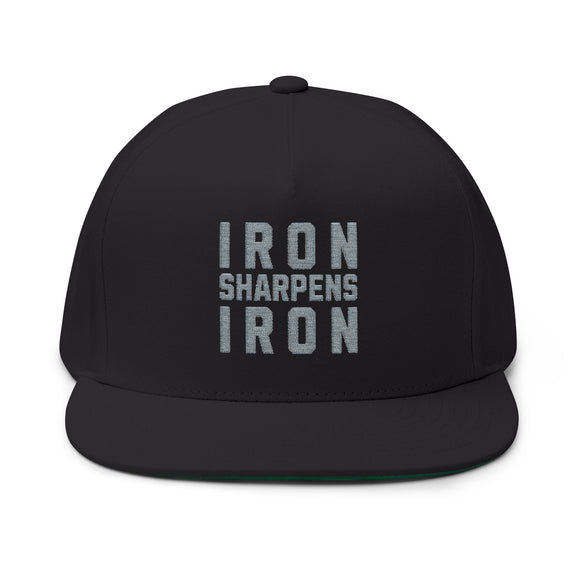 Iron Sharpens Iron Embroidered Flat Bill Cap Proverbs 27:17 Hat - Encore2woOne sizeBlack
