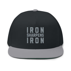 Iron Sharpens Iron Embroidered Flat Bill Cap Proverbs 27:17 Hat - Encore2woOne sizeBlack/Grey