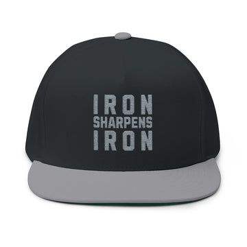 Iron Sharpens Iron Embroidered Flat Bill Cap Proverbs 27:17 Hat - Encore2woOne sizeBlack/Grey