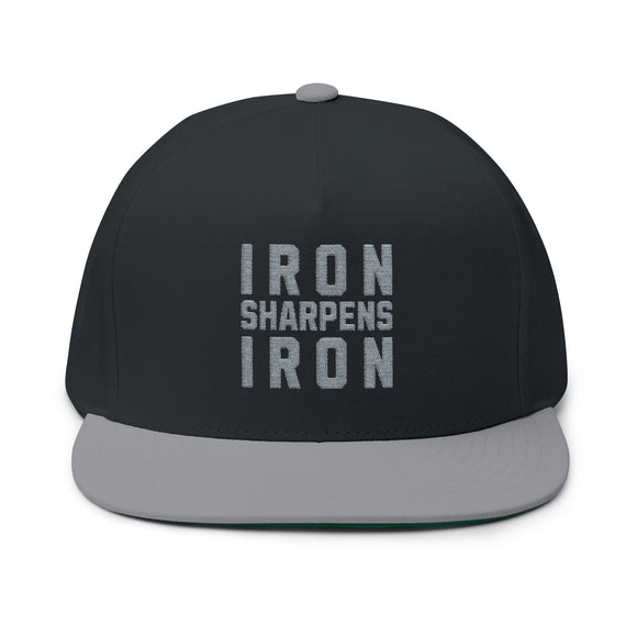 Iron Sharpens Iron Embroidered Flat Bill Cap Proverbs 27:17 Hat - Encore2woOne sizeBlack/Grey
