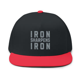 Iron Sharpens Iron Embroidered Flat Bill Cap Proverbs 27:17 Hat - Encore2woOne sizeBlack/Red