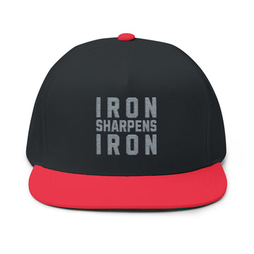 Iron Sharpens Iron Embroidered Flat Bill Cap Proverbs 27:17 Hat - Encore2woOne sizeBlack/Red