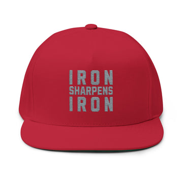 Iron Sharpens Iron Embroidered Flat Bill Cap Proverbs 27:17 Hat - Encore2woOne sizeRed