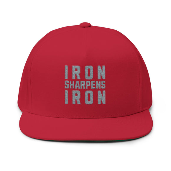 Iron Sharpens Iron Embroidered Flat Bill Cap Proverbs 27:17 Hat - Encore2woOne sizeRed
